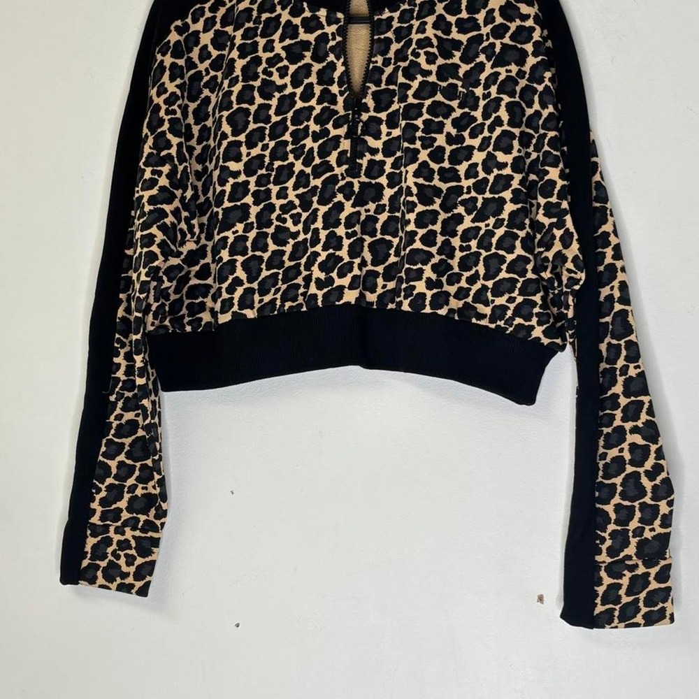 PUMA Leopard Print Cropped Quarter Zip Sweatshirt Women's L Animal Print